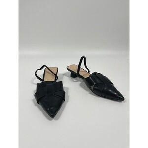 Womens Faux Leather Kitten Heels 7.5 Black Pointed Toe Chic Minimalist Old Money